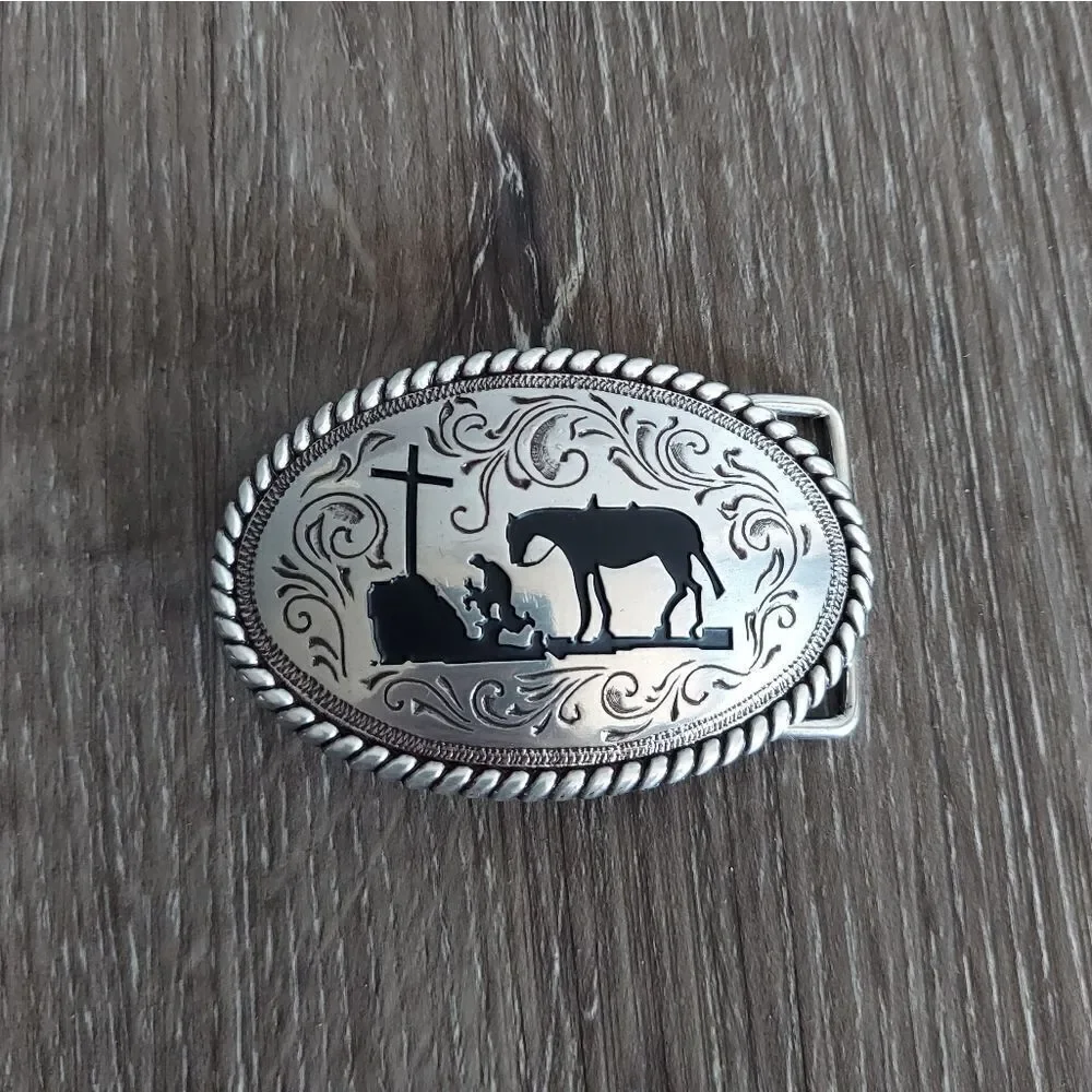 Nocona Youth Cowboy Prayer Silver Belt Buckle